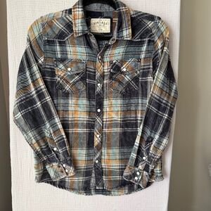 BKE VINTAGE Snap Shirt Western Childrens Plaid Sz L 14-16